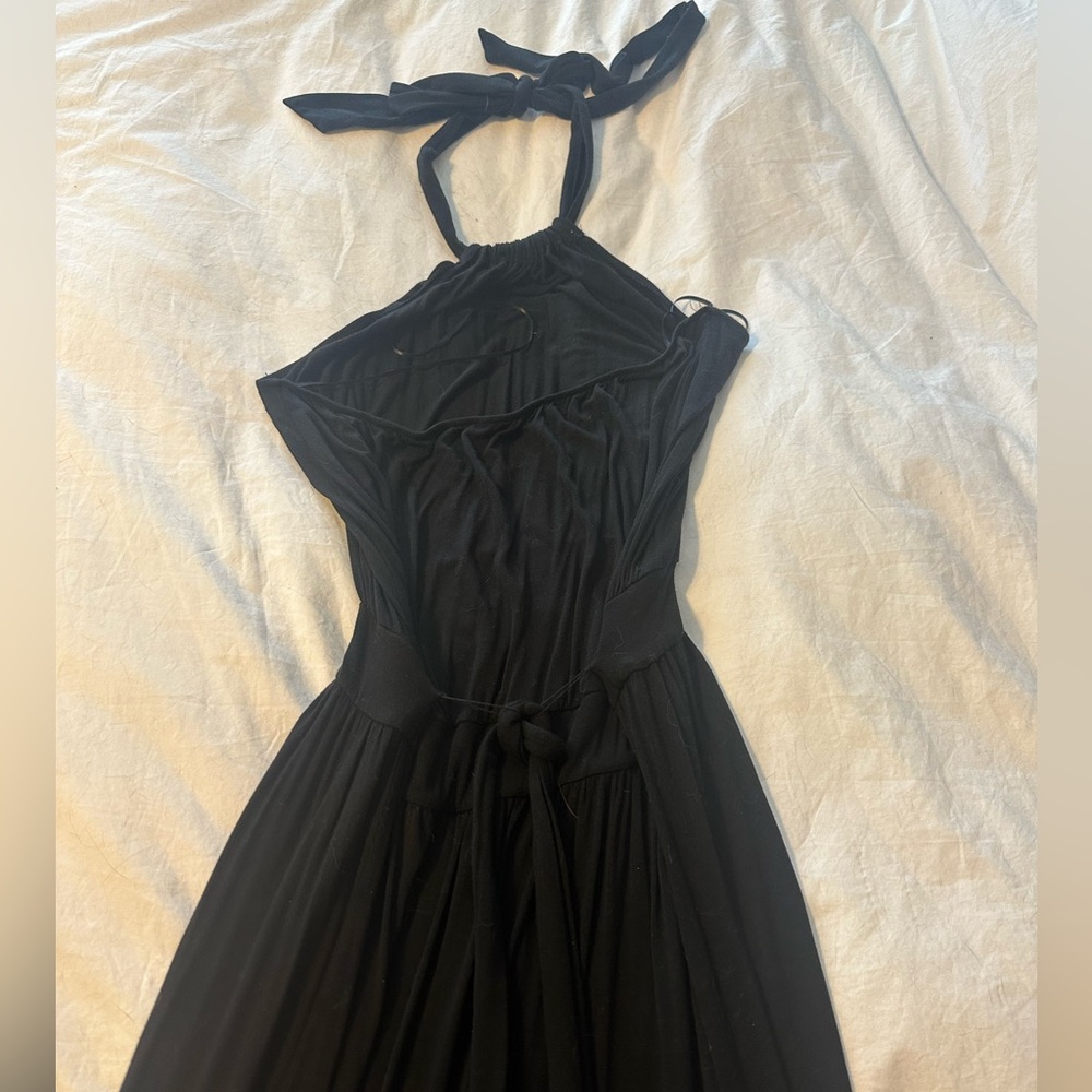 Black halter jersey cotton maxi dress